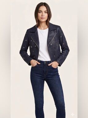 051-Jolibel Black Grommet-Detail Leather Jacket